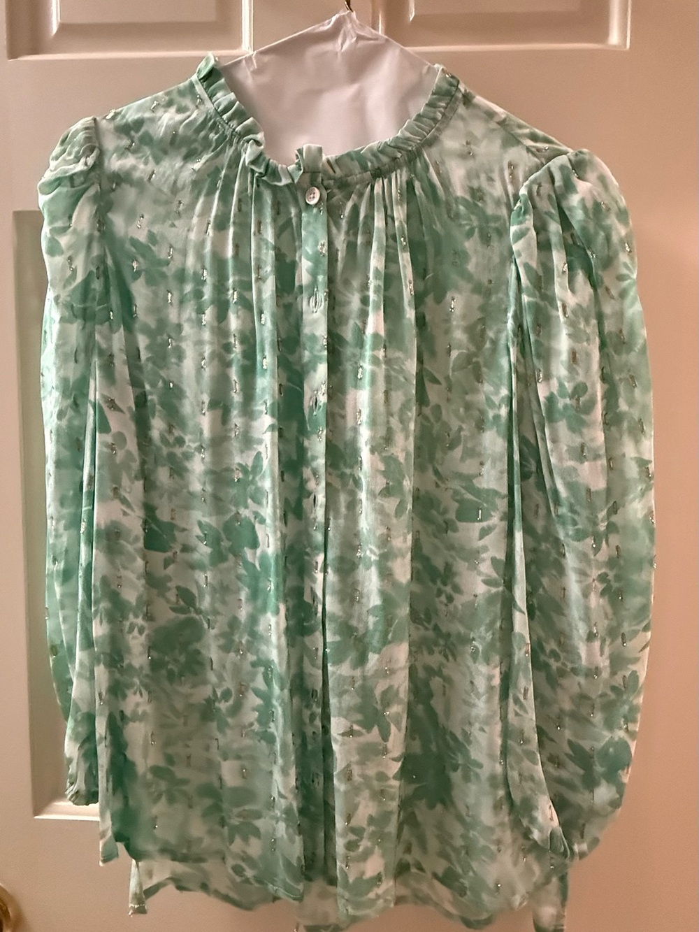 Shoshanna Mint Green Floral Long-Sleeve Blouse